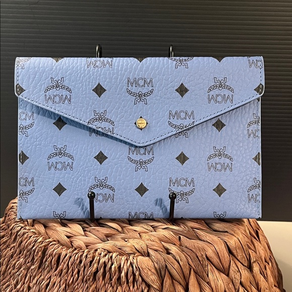 MCM Handbags - MCM Light Blue Logo Envelope Clutch